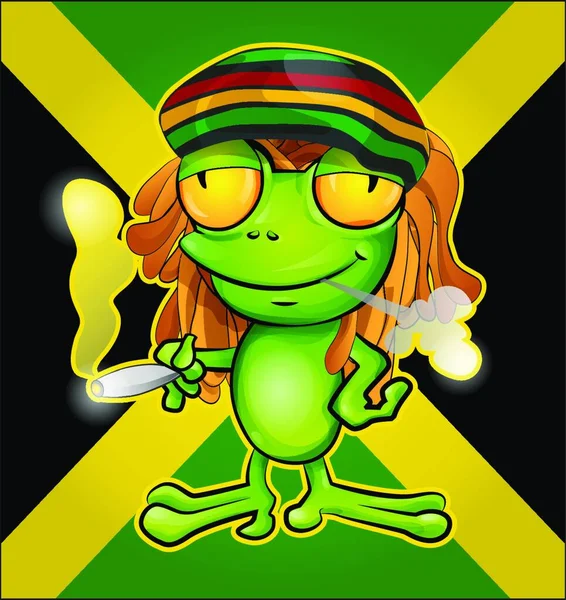 牙买加国旗上圆滚滚的青蛙卡通 — 图库矢量图片