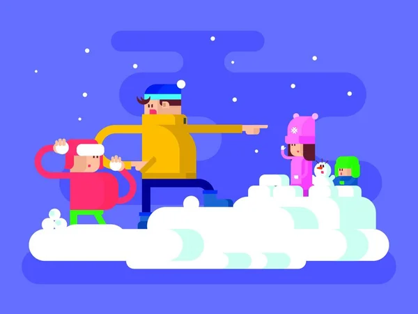 Kinderen Spelen Sneeuwballen Vector Illustratie — Stockvector