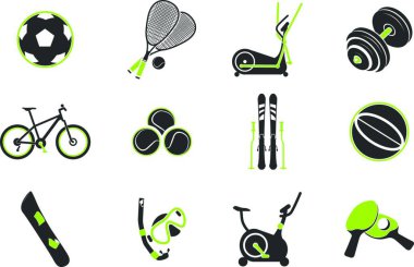 Spor ekipmanları sembolleri, basit vektör çizimleri