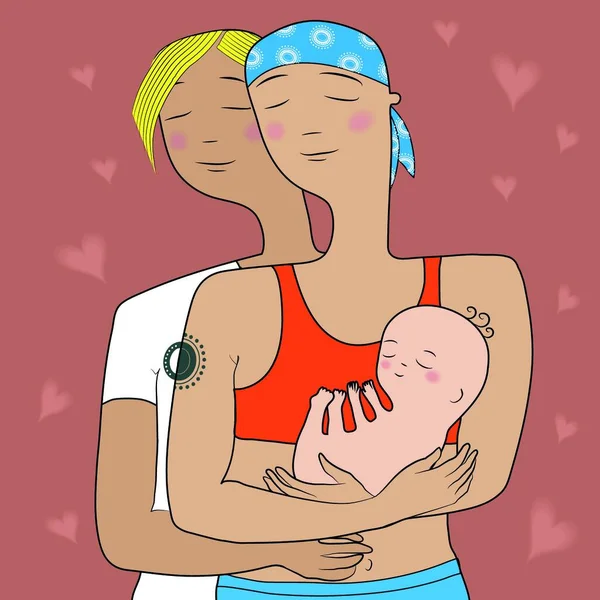 Illustration Två Lyckliga Mammorna — Stock vektor