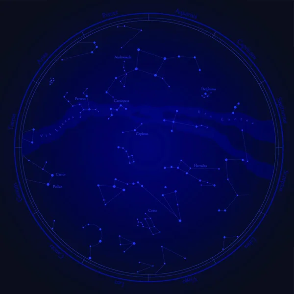 Mappa Stellare Zodiacale Illustrazione Vettoriale — Vettoriale Stock