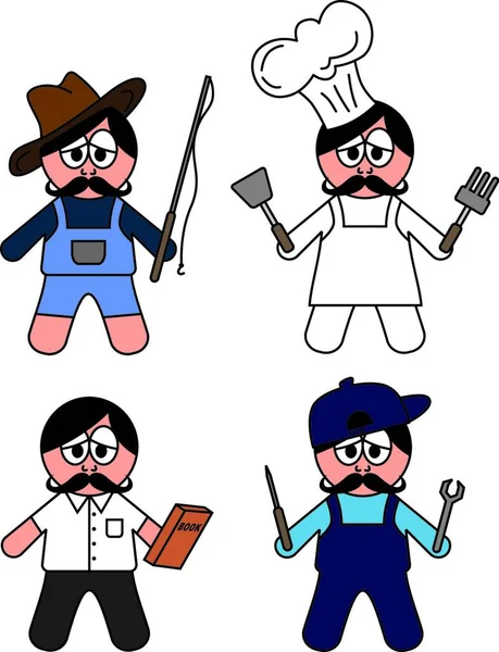 Dibujos Animados Profesiones Personajes Vector Ilustración — Vector de stock