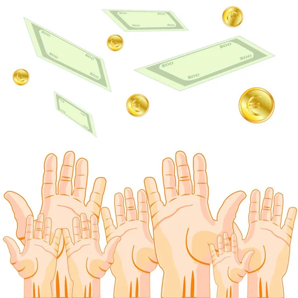 Mãos Puxado Para Dinheiro — Vetor de Stock