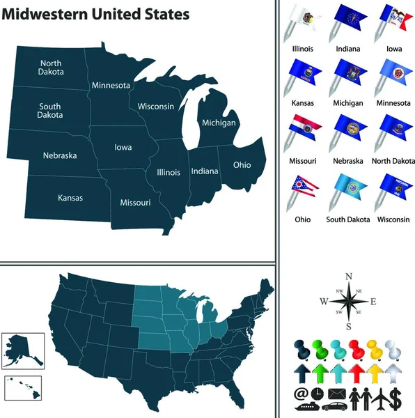Εικονογράφηση Φορέα Midwestern Ηνωμένες Πολιτείες — Διανυσματικό Αρχείο
