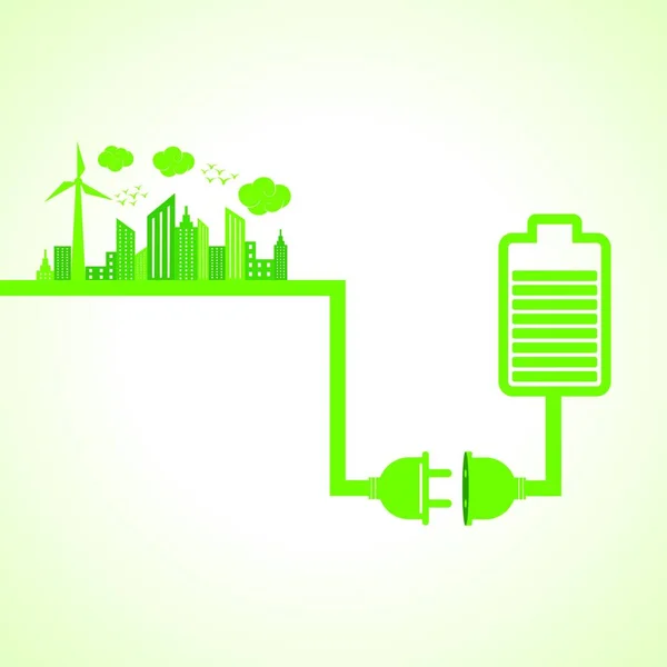 Eco City Konzept Mit Batteriespeichervektor — Stockvektor