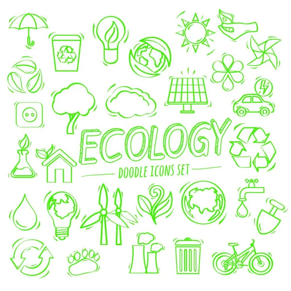 Ecology Doodle Icons Διανυσματική Απεικόνιση — Διανυσματικό Αρχείο
