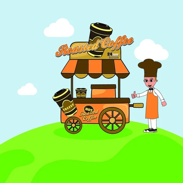 Ilustracja Sprzedawcy Wózków Żywnością — Wektor stockowy