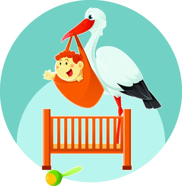 Illustration Stork Baby — Stock Vector