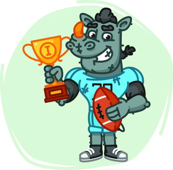 Rhino Football Speler Houdt Bal Cup — Stockvector