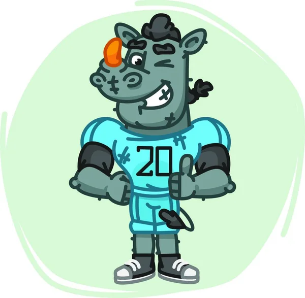 Rhino Football Speler Vinger Verschijnt Winks — Stockvector