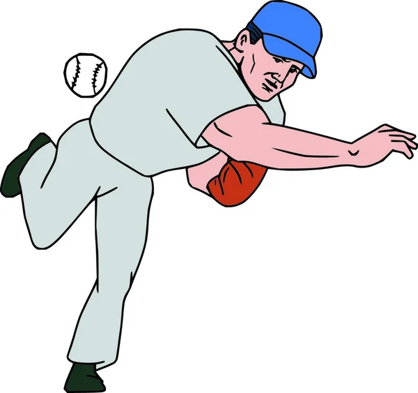Honkbal Speler Werper Gooi Bal Cartoon — Stockvector