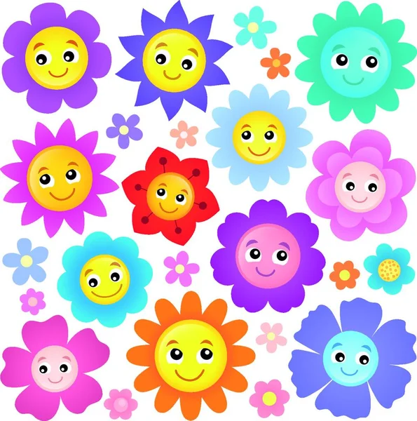 Happy Flower Heads Theme Set — 스톡 벡터