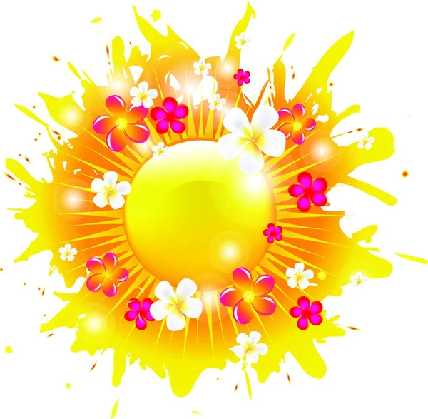 Bandeira Sunburst Com Flores Sol Ilustração Gráfica Moderna — Vetor de Stock