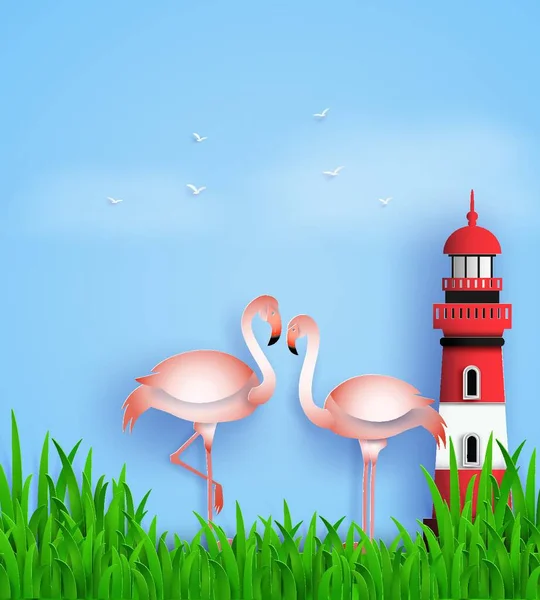 Aşk Kuşları Flamingo Modern Grafik Illüstrasyon — Stok Vektör