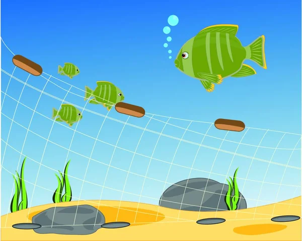 Filet Pêche Seaborne Illustration Vectorielle Conception Simple — Image vectorielle