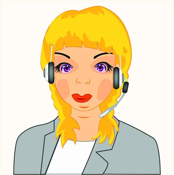 Blonde Girl Call Center Vector Illustration Simple Design — Stock Vector