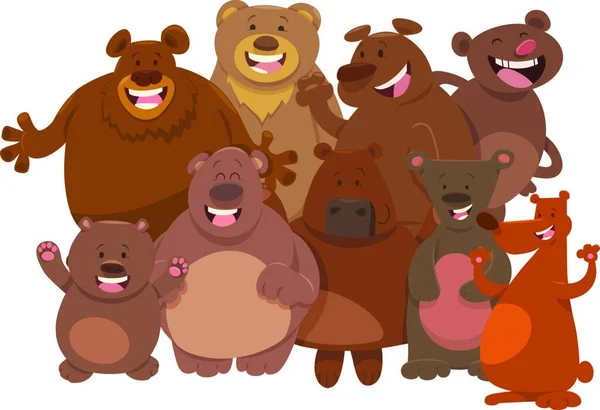 Cartoon Wild Bears Animal Characters Group Vector Illustration Simple Design — Stock Vector
