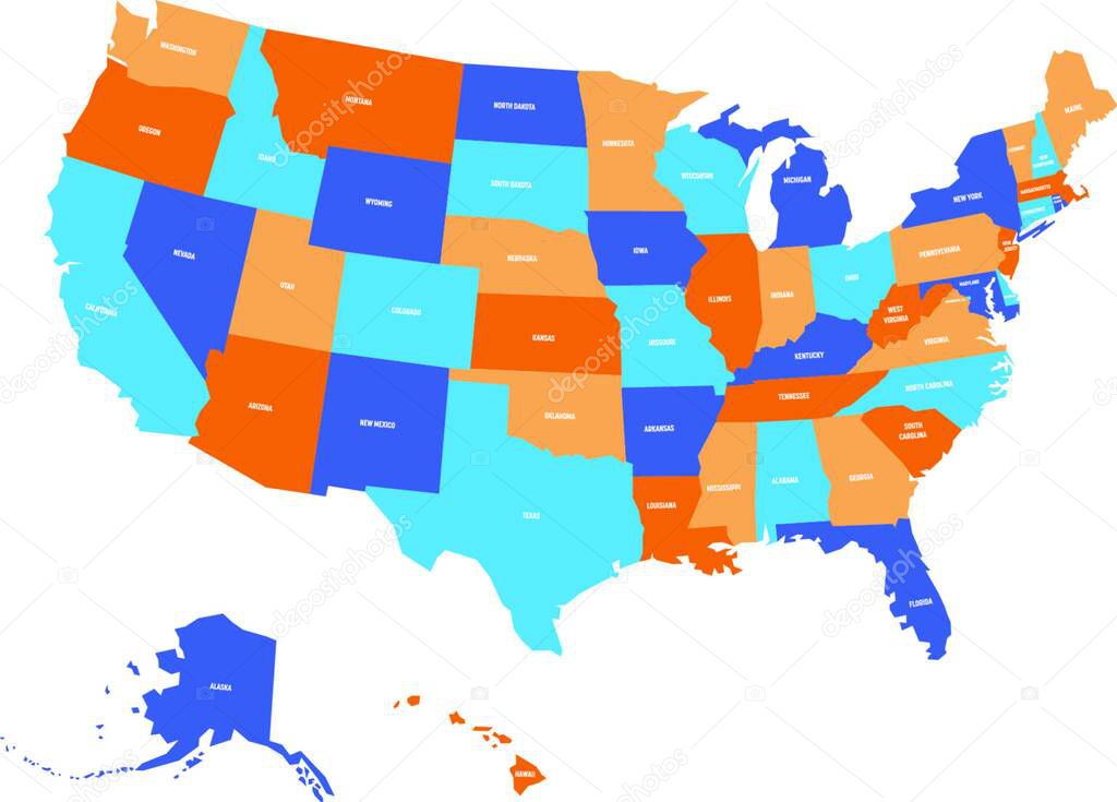 Mapa Político De Estados Unidos Estados Unidos De América Colorido Con Etiquetas De Nombres 9250