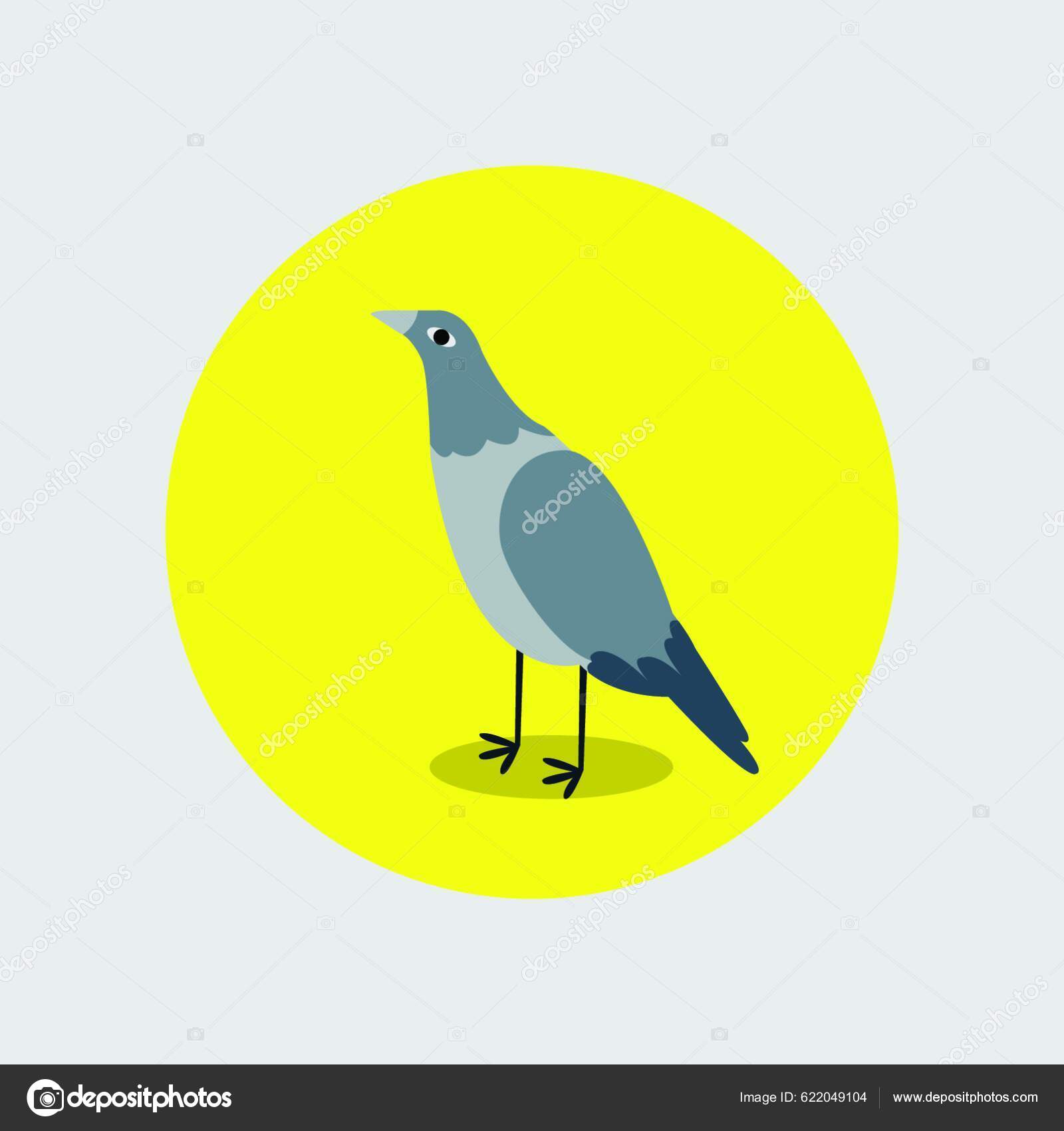 Pigeon Flat Cartoon Yellow Circle Bird Character Graphic Stock Vector