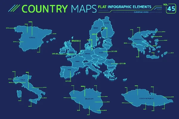 Unione Europea Italia Grecia Repubblica Ceca Belgio Spagna Mappe Vettoriali — Vettoriale Stock