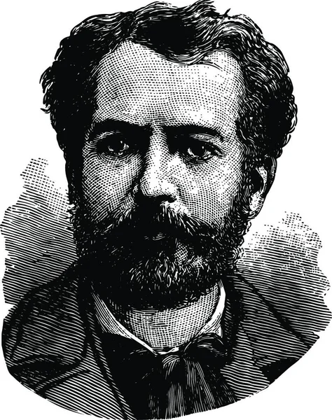Fredric Auguste Bartholdi Jednoduchá Rytá Vektorová Ilustrace — Stockový vektor
