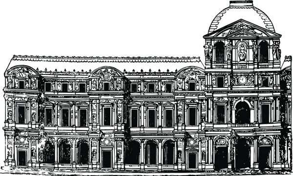 Inre Fasaden Louvren Det Nationella Museet Frankrike — Stock vektor
