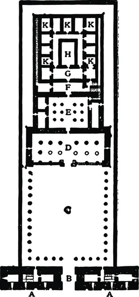 Plan Van Tempel Van Edfu Egyptische Stijl Architectuur Vintage — Stockvector