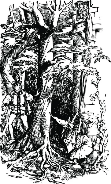 Черно Белая Винтажная Векторная Иллюстрация Рапунцель — стоковый вектор