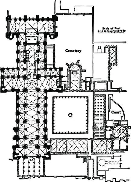 Plano Catedral Durham Ejemplo Arquitectura Gótica Inglesa — Archivo Imágenes Vectoriales