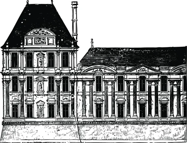 Flore Pavilion Och Del Galleriet Louvren Vintage Vektor Illustration Design — Stock vektor