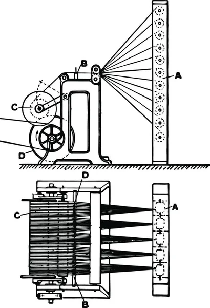 Máquina Urdidura Feixe Design Ilustração Vetorial Vintage — Vetor de Stock