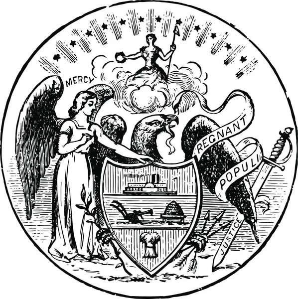 1889年のアーカンソー州の公式印章ヴィンテージベクトルイラスト — ストックベクタ