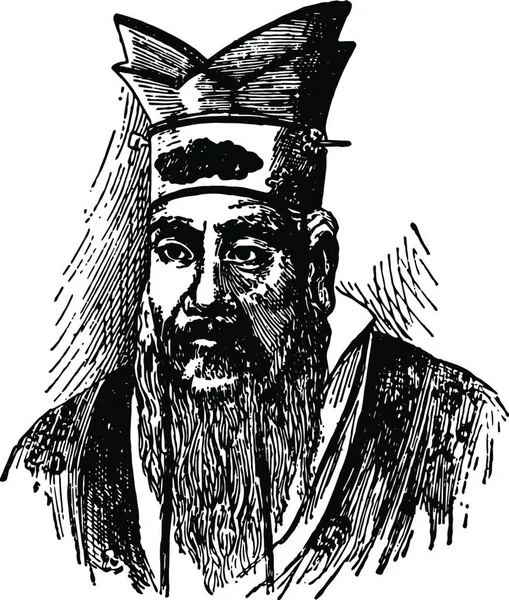 Konfucius Černá Bílá Vinobraní Vektorové Ilustrace — Stockový vektor