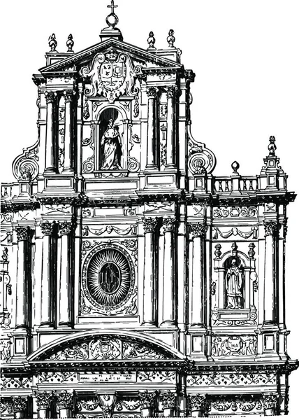 Fassade Der Kirche Paul Und Louis Bei Paris Vintage — Stockvektor