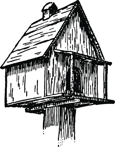Vogelhuis Zwart Wit Vintage Vector Illustratie — Stockvector