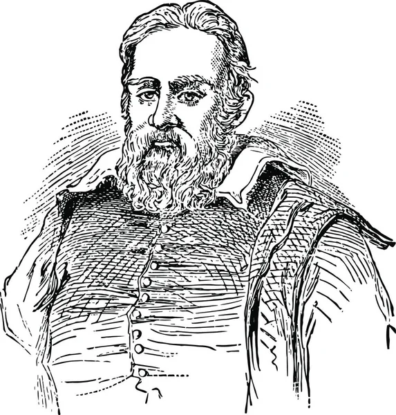 Illustration Vectorielle Vintage Galileo Galilei Noir Blanc — Image vectorielle