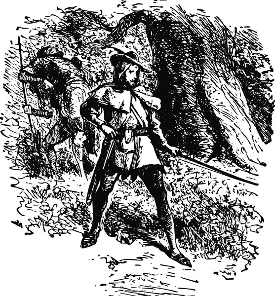 Robin Hood Black White Vintage Vector Illustration — Stock Vector