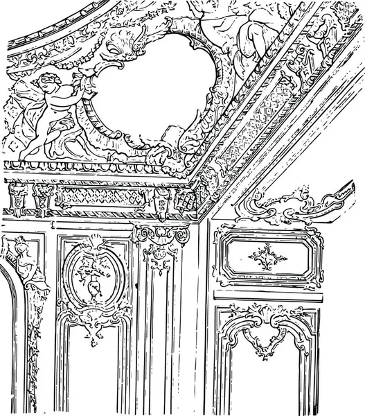 Salón Palacio Versalles Decoración Mural Vintage — Vector de stock