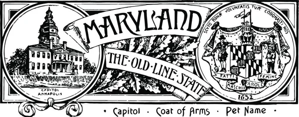 State Banner Maryland Old Line State Vintage Illustration — Stock vektor