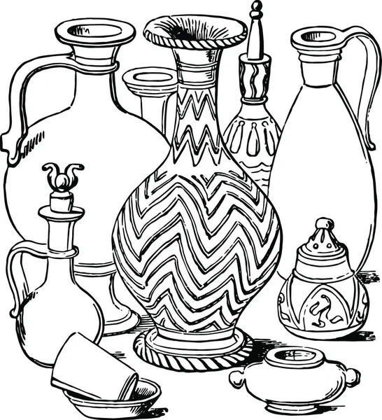 Klasyczne Naczynia Wykonane Przez Starożytnych Greków Vintage Grawerowanie — Wektor stockowy