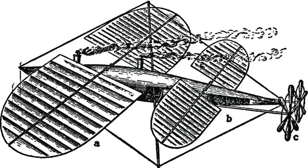 Langley Flying Machine Gravierte Einfache Vektorillustration — Stockvektor