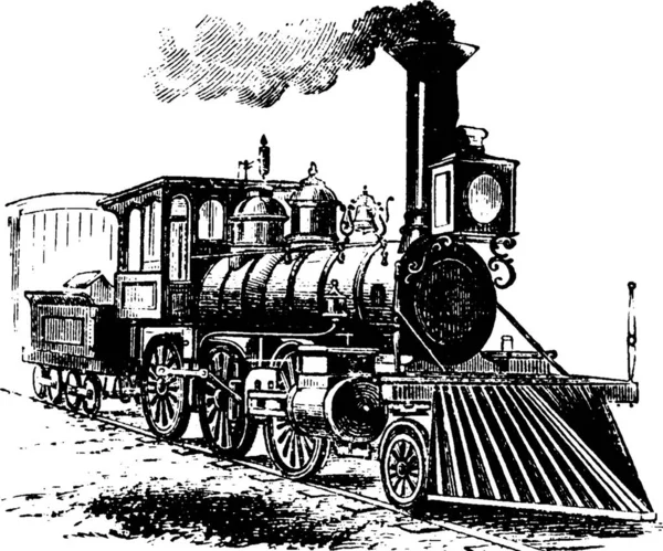 Lokomotive Gravierte Einfache Vektorillustration — Stockvektor