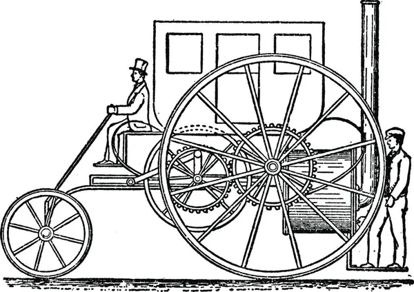 Side View 1802 Trevithick Steam Carriage Vintage Illustration — стоковий вектор
