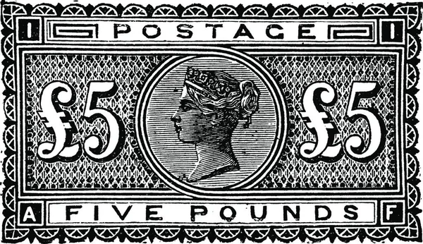 Gran Bretagna Irlanda Francobollo Cinque Libbre Nel 1882 Illustrazione Epoca — Vettoriale Stock