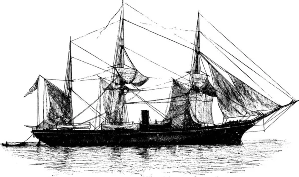 Statek Grawerowane Prosty Wektor Ilustracja — Wektor stockowy