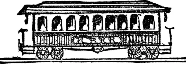 Старинный Трамвай Гравированная Простая Векторная Иллюстрация — стоковый вектор