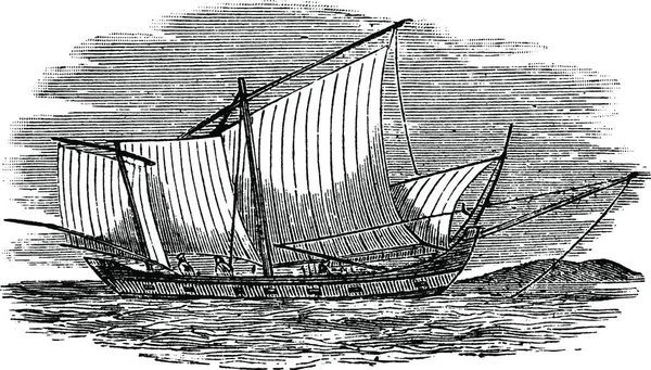 Гігантський Старий Рибальський Човен Вигравіруваний Простий Векторні Ілюстрації — стоковий вектор