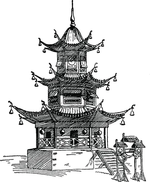 Пагода Вигравірувана Проста Векторна Ілюстрація — стоковий вектор