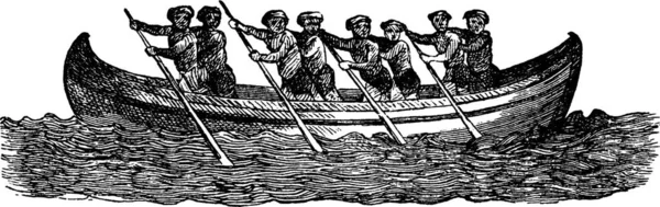Лодка Гравированная Простая Векторная Иллюстрация — стоковый вектор