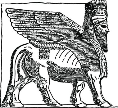 Korsabad Şekil siyah ve beyaz vintage vektör çizimi